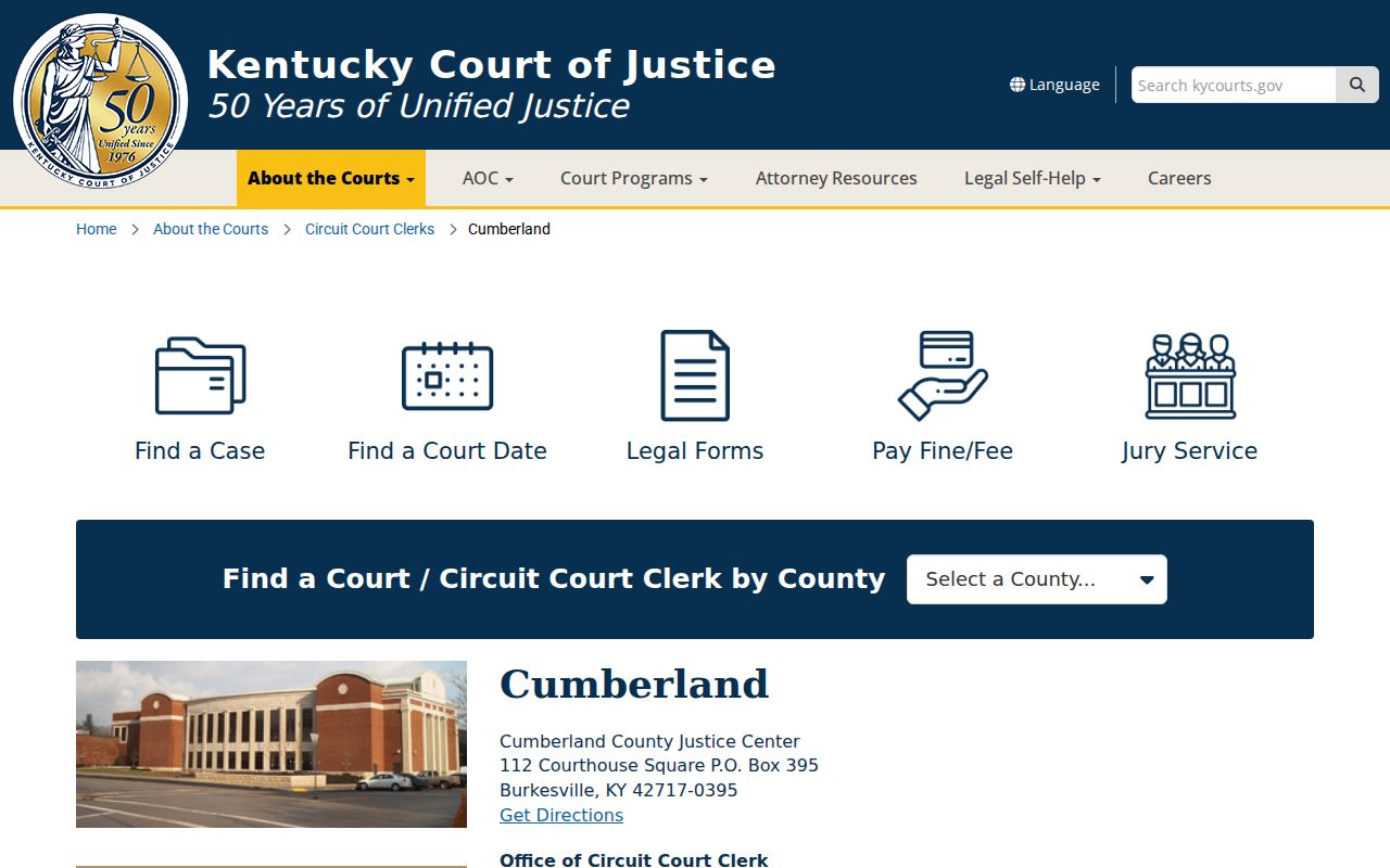 Cumberland County criminal history court records contact page